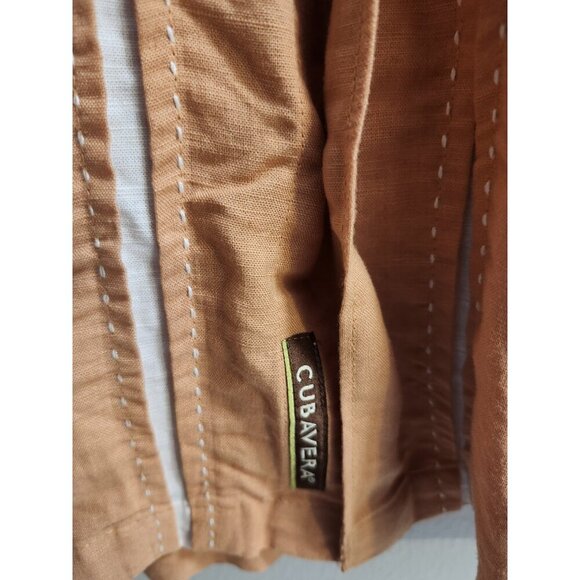 Linen & Rayon Cubavera Men 2XL Peach Color Embroidery Short Sleeve Button Shirt - Picture 5 of 10